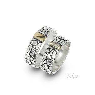 Arany- ezüst karikagyűrű pár kövekkel díszitve TE-632